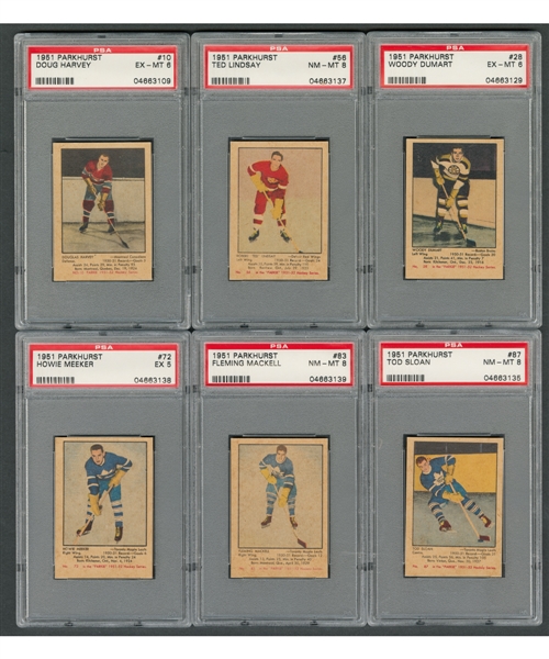 1951-52 Parkhurst Hockey PSA-Graded Card Collection of 15 Including #56 HOFer Ted Lindsay RC (PSA 8) and #10 HOFer Doug Harvey RC (PSA 6)