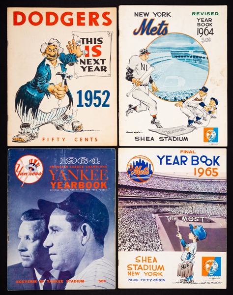 Multi-Sport Collection Including 1952-66 Dodgers, Mets & Yankees Yearbooks (7), 1965-66 & 1966-67 NY Rangers Media Guides and Autographs Plus 1978-79 Topps Hockey Set