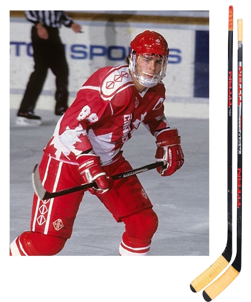 Eric Lindros Late-1980s/Early-1990s Canada National Team Pre-NHL Titan Game-Used Sticks (2) from His Personal Collection with His Signed LOA