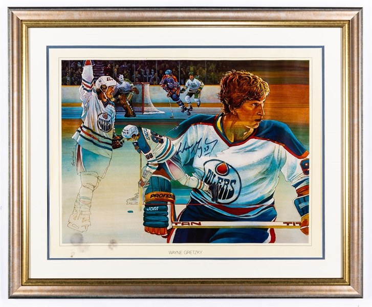 Wayne Gretzky Vintage-Signed Early-1980s Edmonton Oilers Framed Brent Lynch Poster (29” x 35 ½”) 