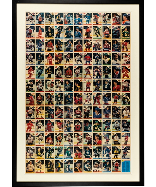 1985-86 O-Pee-Chee Hockey 132-Card Framed Uncut Sheet with Mario Lemieux Rookie Card (34 ½” x 49”) 