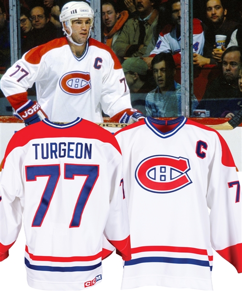 Pierre Turgeons Mid-1990s Montreal Canadiens Game-Issued Captains Jersey with Team LOA