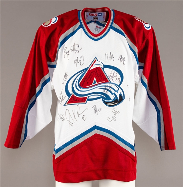 Patrick Roy Colorado Avalanche 1997-98 Team-Signed Game-Issued Stick, Avalanche Team-Signed Jersey and 1999-00 Limited-Edition Team-Signed "Wild Wild West" Print with LOA 