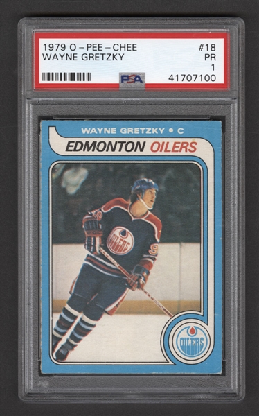 1979-80 O-Pee-Chee Hockey Card #18 HOFer Wayne Gretzky Rookie - Graded PSA 1