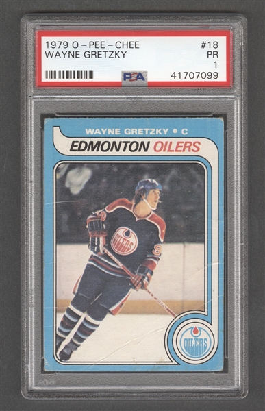 1979-80 O-Pee-Chee Hockey Card #18 HOFer Wayne Gretzky Rookie - Graded PSA 1