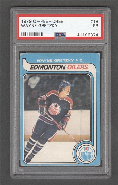 1979-80 O-Pee-Chee Hockey Card #18 HOFer Wayne Gretzky Rookie - Graded PSA 1