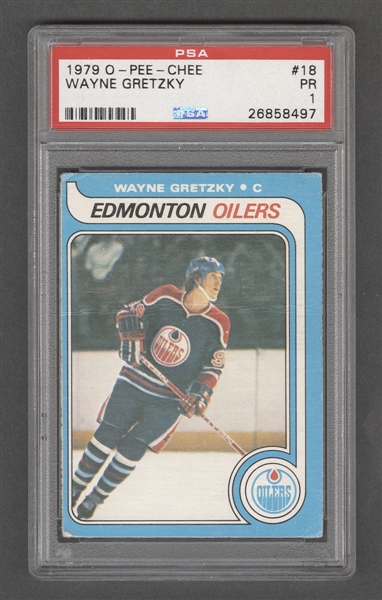 1979-80 O-Pee-Chee Hockey Card #18 HOFer Wayne Gretzky Rookie - Graded PSA 1