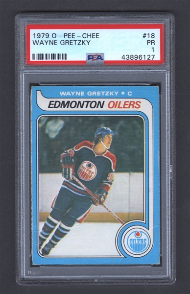 1979-80 O-Pee-Chee Hockey Card #18 HOFer Wayne Gretzky Rookie - Graded PSA 1