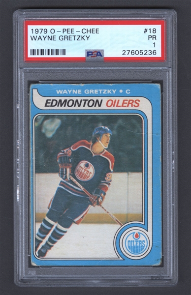 1979-80 O-Pee-Chee Hockey Card #18 HOFer Wayne Gretzky Rookie - Graded PSA 1