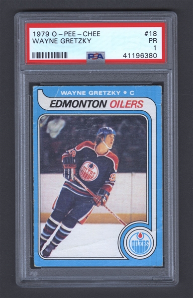 1979-80 O-Pee-Chee Hockey Card #18 HOFer Wayne Gretzky Rookie - Graded PSA 1