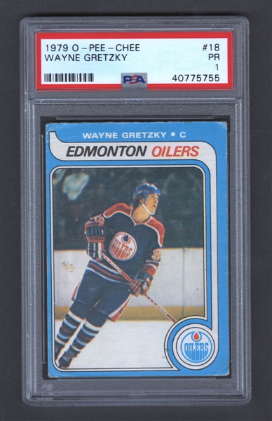 1979-80 O-Pee-Chee Hockey Card #18 HOFer Wayne Gretzky Rookie - Graded PSA 1