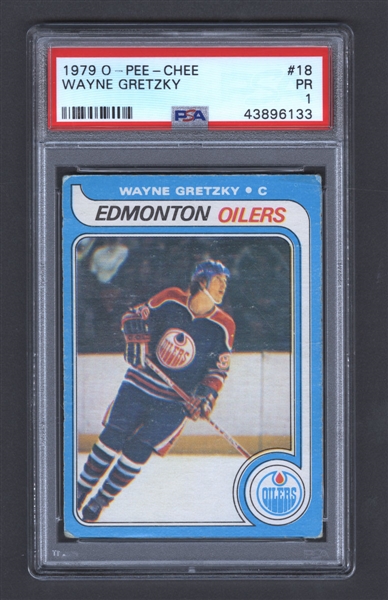 1979-80 O-Pee-Chee Hockey Card #18 HOFer Wayne Gretzky Rookie - Graded PSA 1