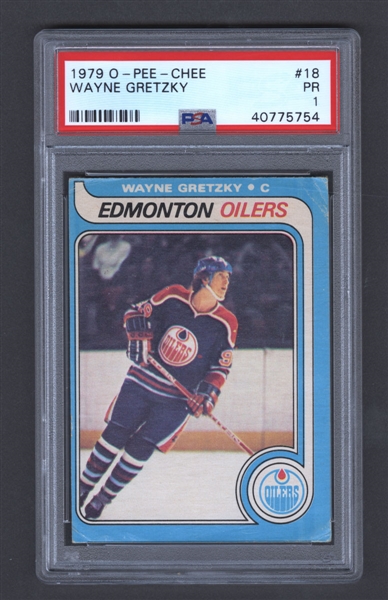 1979-80 O-Pee-Chee Hockey Card #18 HOFer Wayne Gretzky Rookie - Graded PSA 1