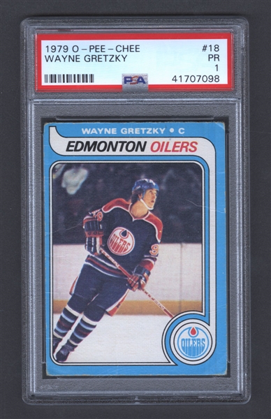 1979-80 O-Pee-Chee Hockey Card #18 HOFer Wayne Gretzky Rookie - Graded PSA 1