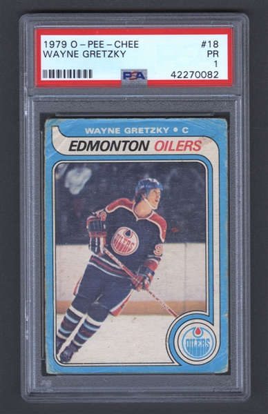 1979-80 O-Pee-Chee Hockey Card #18 HOFer Wayne Gretzky Rookie - Graded PSA 1