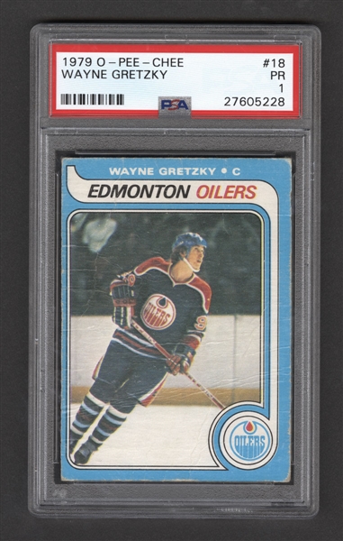 1979-80 O-Pee-Chee Hockey Card #18 HOFer Wayne Gretzky Rookie - Graded PSA 1