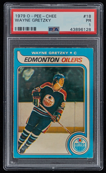 1979-80 O-Pee-Chee Hockey Card #18 HOFer Wayne Gretzky Rookie - Graded PSA 1