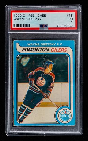 1979-80 O-Pee-Chee Hockey Card #18 HOFer Wayne Gretzky Rookie - Graded PSA 1