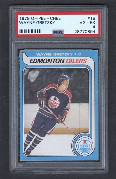 1979-80 O-Pee-Chee Hockey Card #18 HOFer Wayne Gretzky Rookie - Graded PSA 4