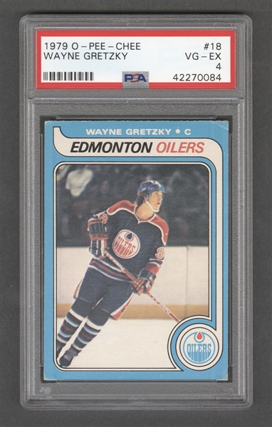 1979-80 O-Pee-Chee Hockey Card #18 HOFer Wayne Gretzky Rookie - Graded PSA 4