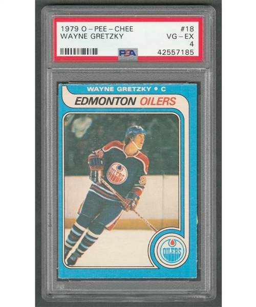 1979-80 O-Pee-Chee Hockey Card #18 HOFer Wayne Gretzky Rookie - Graded PSA 4