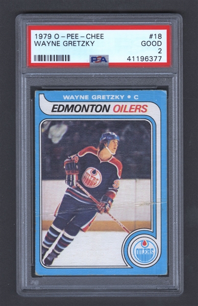 1979-80 O-Pee-Chee Hockey Card #18 HOFer Wayne Gretzky Rookie - Graded PSA 2