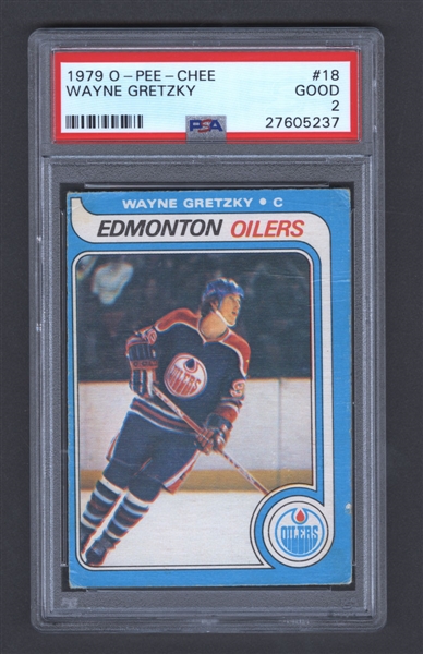 1979-80 O-Pee-Chee Hockey Card #18 HOFer Wayne Gretzky Rookie - Graded PSA 2