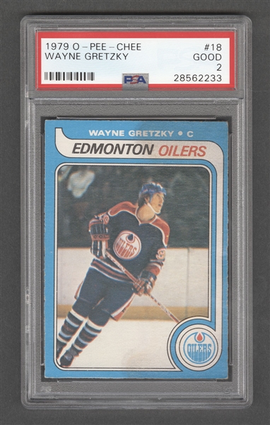 1979-80 O-Pee-Chee Hockey Card #18 HOFer Wayne Gretzky Rookie - Graded PSA 2