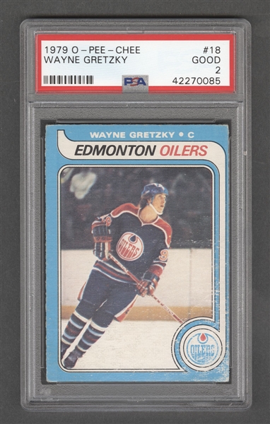 1979-80 O-Pee-Chee Hockey Card #18 HOFer Wayne Gretzky Rookie - Graded PSA 2