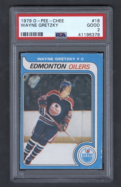 1979-80 O-Pee-Chee Hockey Card #18 HOFer Wayne Gretzky Rookie - Graded PSA 2