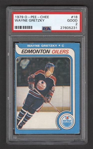 1979-80 O-Pee-Chee Hockey Card #18 HOFer Wayne Gretzky Rookie - Graded PSA 2