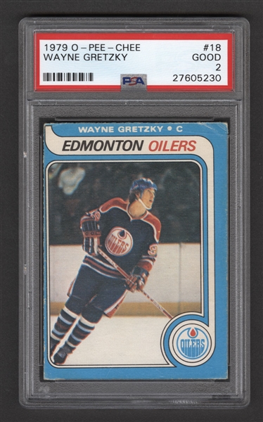 1979-80 O-Pee-Chee Hockey Card #18 HOFer Wayne Gretzky Rookie - Graded PSA 2