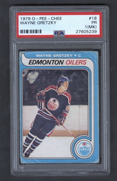 1979-80 O-Pee-Chee Hockey Card #18 HOFer Wayne Gretzky Rookie - Graded PSA 1 (MK)