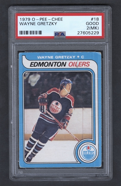 1979-80 O-Pee-Chee Hockey Card #18 HOFer Wayne Gretzky Rookie - Graded PSA 2 (MK)