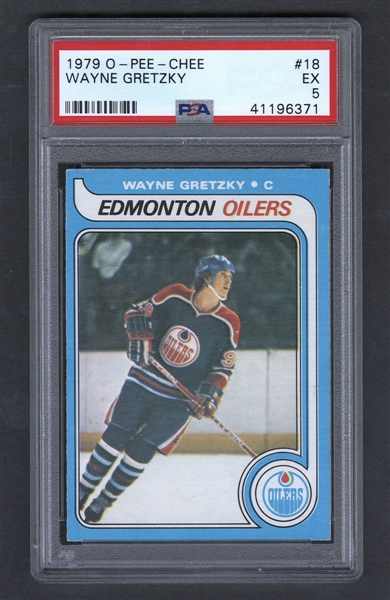 1979-80 O-Pee-Chee Hockey Card #18 HOFer Wayne Gretzky Rookie - Graded PSA 5