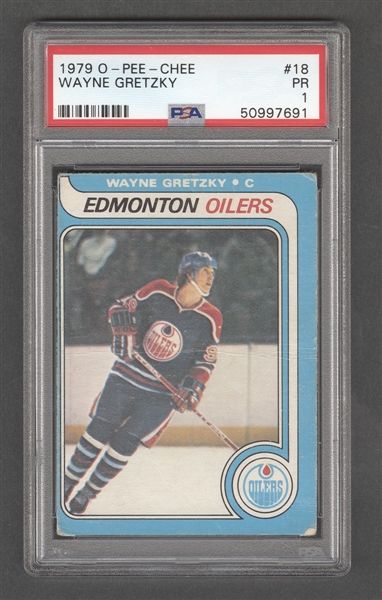 1979-80 O-Pee-Chee Hockey Card #18 HOFer Wayne Gretzky Rookie - Graded PSA 1