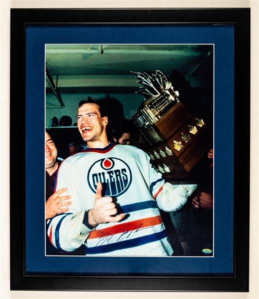 Mark Messier Signed 1984 Conn Smythe Trophy Winner Framed Photo with Steiner COA (22” x 26”) Plus 1980-81 O-Pee-Chee Rookie Card 