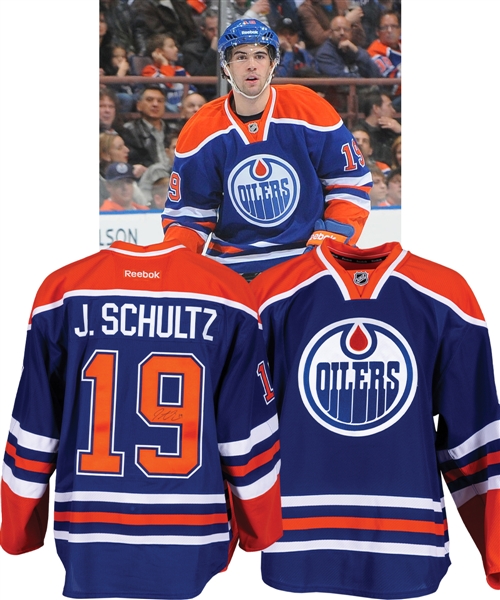 Justin Schultzs 2012-13 Edmonton Oilers Signed Game-Worn Rookie Season Blue Retro Jersey with Team LOA