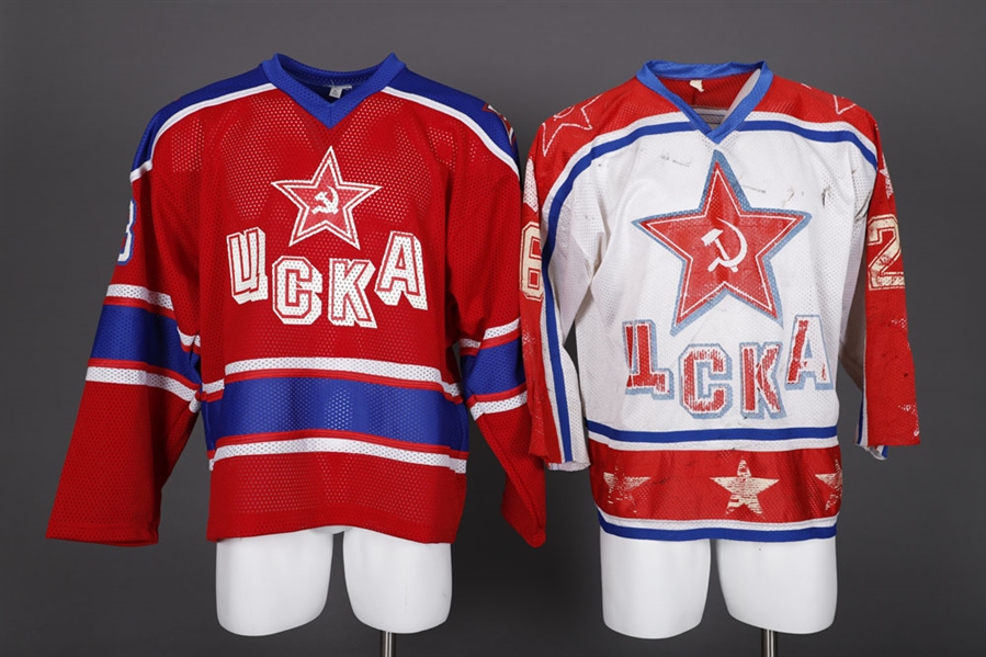 UCKA Central Red Army 1990s Game-Worn/Issued Jerseys (2) and 2000s Moscow Spartak Game-Worn Jersey