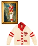 George Springates Mid-to-Late-1960s McGill University Collection Including Football Oil Painting and Scarlet Key Honour Society Cardigan Sweater with Family LOA
