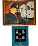 George Springates 1958-69 Montreal Police Department Collection Including Police Badges, Billy Club, Handcuffs, Photos and Tex Coulter Oil Painting with Family LOA