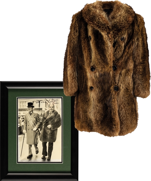George Springates Personal Beaver Coat Worn at the 1980 St. Patricks Day Parade with Grand Marshall Brian Mulroney Plus Mulroney Signed Photos (2) with Family LOA