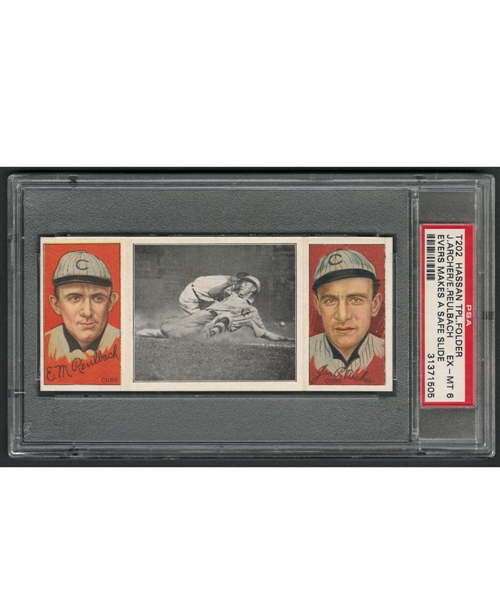 1912 Hassan Triple Folder T202 Baseball Card - Ed Reulbach/James Archer - Evers Makes a Safe Slide - Graded PSA 6