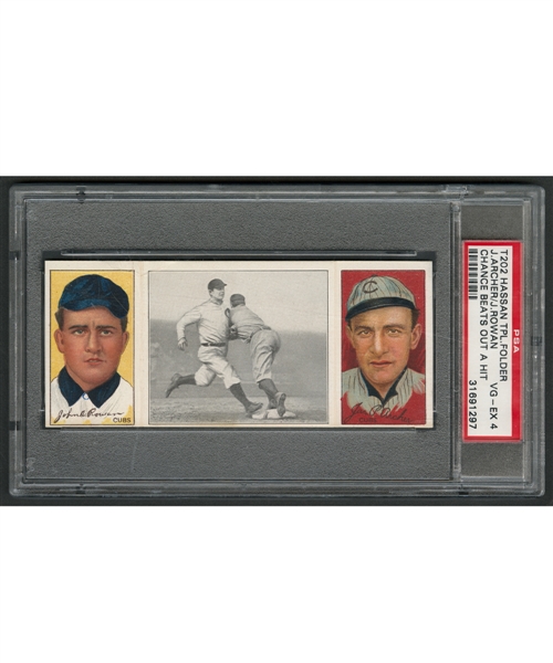 1912 Hassan Triple Folder T202 Baseball Card - James Archer/John Rowan - Chance Beats Out a Hit - Graded PSA 4