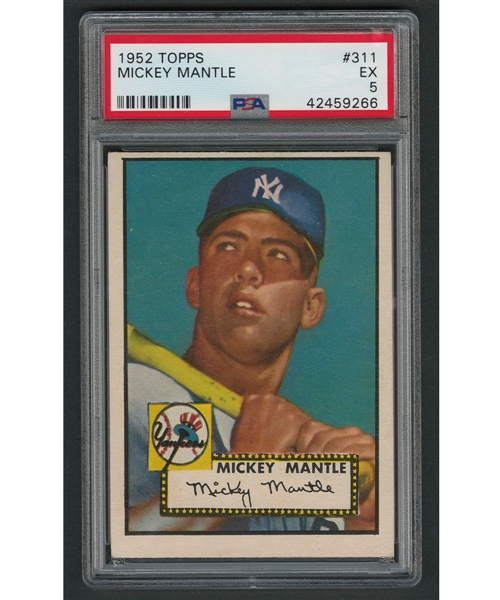 1952 Topps Baseball Card #311 HOFer Mickey Mantle RC - Graded PSA 5