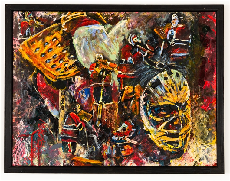 Ken Dryden Montreal Canadiens Framed Original Painting on Canvas by Renowned Artist Murray Henderson (36” x 28”) 