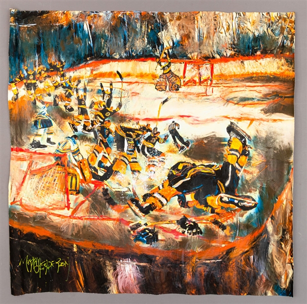 Bobby Orr Boston Bruins Original Painting on Canvas by Renowned Artist Murray Henderson (39” x 37”)