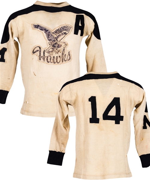 Moncton Hawks MSHL Late-1940s Game-Worn Jersey from the Mosienko Family with LOA 