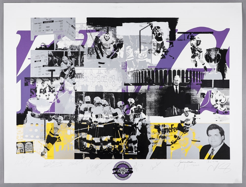 Los Angeles Kings 25th Anniversary Multi-Signed Limited-Edition Lithograph #11/100 Including Gretzky, Dionne, Robitaille and Others (38" x 50")