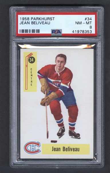 1958-59 Parkhurst Hockey Card #34 HOFer Jean Beliveau - Graded PSA 8